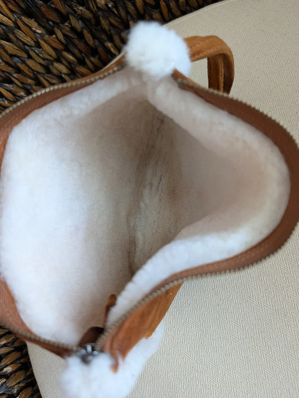 UGG Chestnut Brown Suede Wristlet with White Shearling Trim